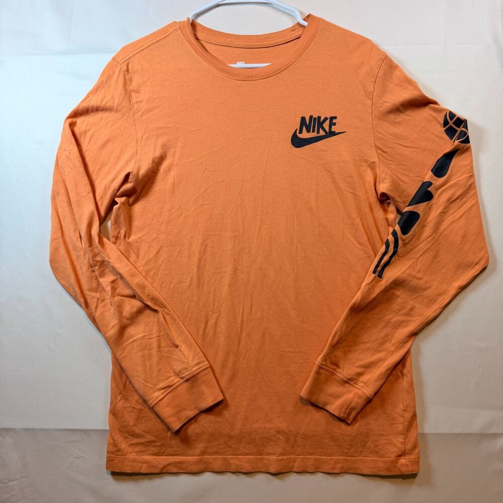 Nike The Nike Tee Long Sleeve Graphic Shirt Orange Mens Size Small